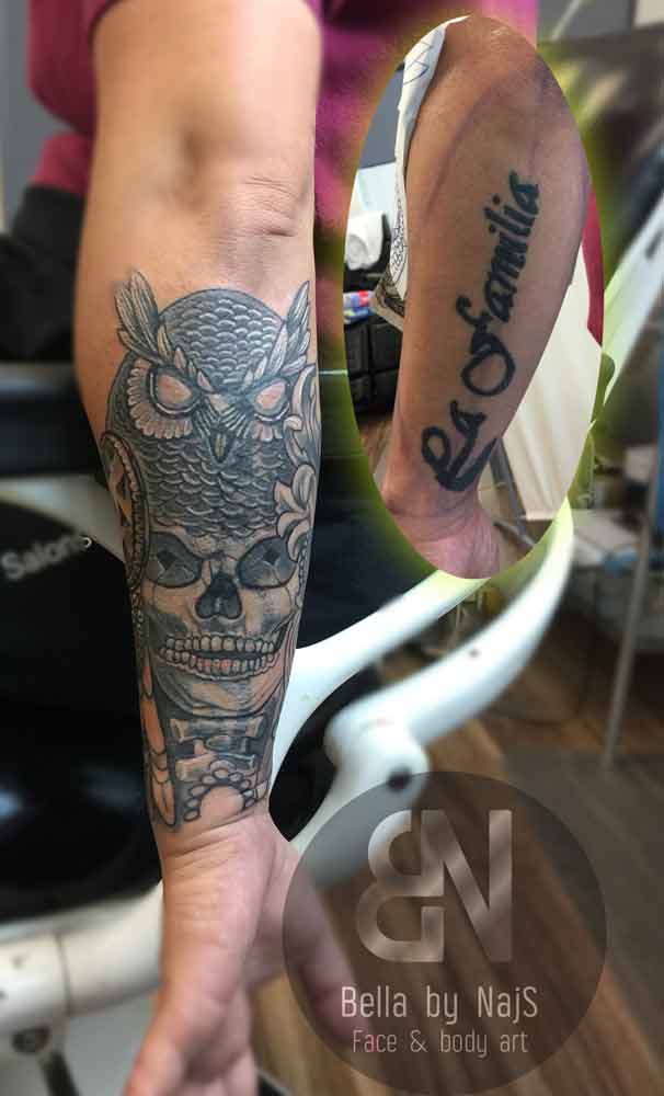 Eule und Totenkopf Cover up